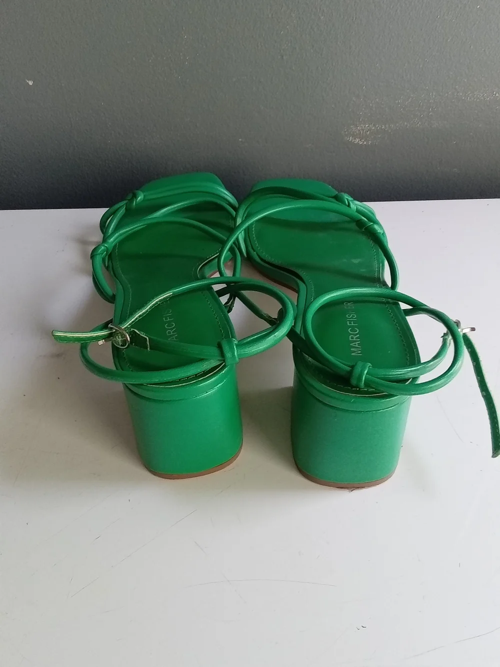 Marc Fisher Green Strappy Block Heel Sandals Square Toe Ankle Strap Heels - Picture 3 of 3